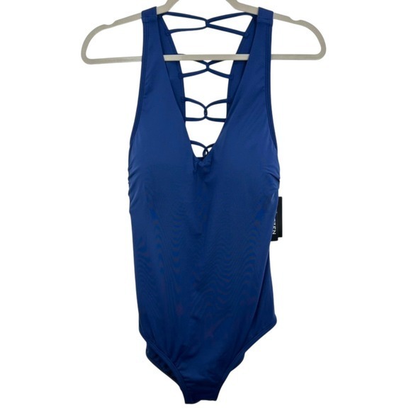 Jantzen Other - Jantzen‎ Pantheon Blue One Piece Swimsuit Criss Cross Back Size 12 NEW